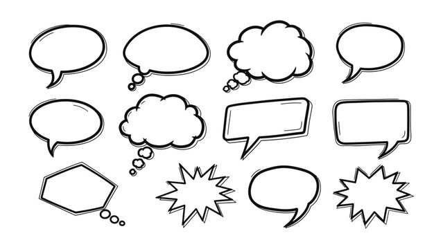 Speech Bubbles Collection: A collection of various hand-drawn speech bubbles, perfect for conveying thoughts, ideas, and dialogue in creative designs.