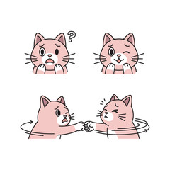 Fototapeta premium Cartoon cats in a puzzled and playful fight with confused expressions