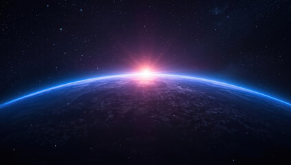 Sunrise over curved planet horizon space atmosphere sunrise glow