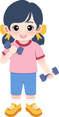 A young girl exercising with dumbbells in a fitness routine