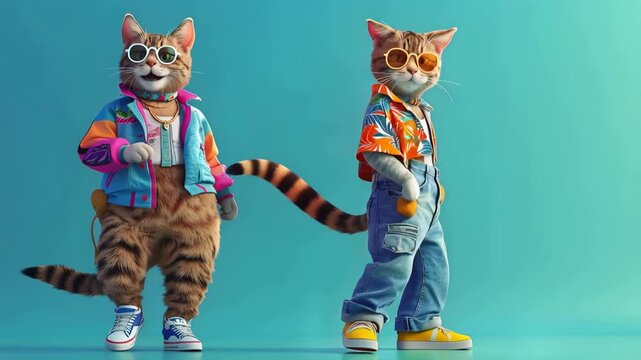 Two cool cats wearing sunglasses and streetwear, dancing and posing 4K Video
