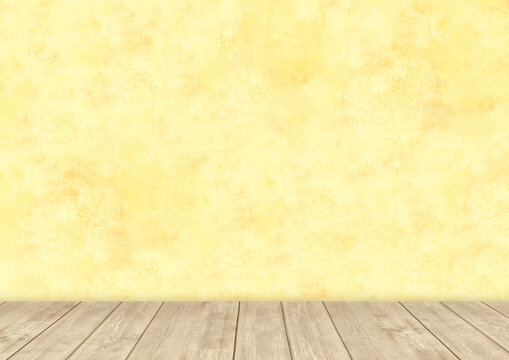 Background for photo studio with wooden table and backdrop. Spring time.