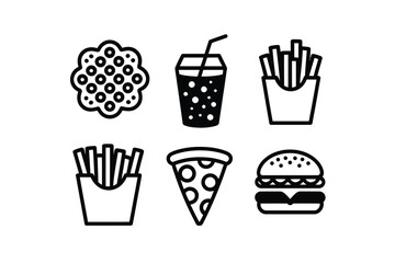 Fast food icons set including pizza, burger, fries and soda