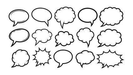 Speech Bubbles Variety: A collection of various comic-style speech bubbles, perfect for conveying thoughts, dialogue, and ideas in a dynamic and visually appealing manner. © Rahimatul