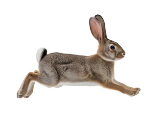 Fototapeta premium Running rabbit, full body side view. Fast motion wildlife concept, detailed fur, and natural shadow. Perfect for design, branding, and print, isolated on white or transparent background. PNG format.