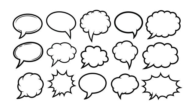 Speech Bubbles Variety: A collection of various comic-style speech bubbles, perfect for conveying thoughts, dialogue, and ideas in a dynamic and visually appealing manner.