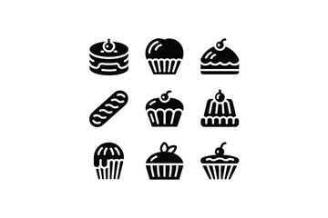 A set of cake silhouette icons on a plain background