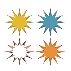 Fototapeta premium Starbursts in Design: A collection of four vibrant starburst graphics, each with unique color and style, perfect for adding visual interest and impact to any design. 