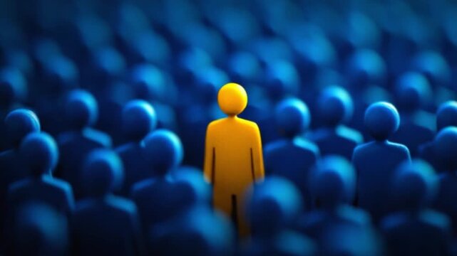 Leadership Concept with Unique Individual Standing Among Crowd
Creative Business Strategy and Vision Illustration Scene
Motivation and Success Symbolism 4K HD Video