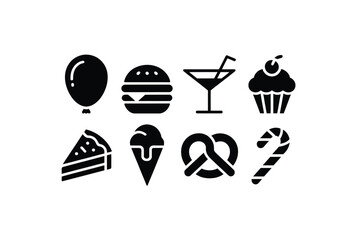 Food icon set with black silhouettes on a beige background