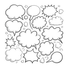 Dialogue Bubble Collection: A playful assortment of blank dialogue bubbles, perfect for adding text or conveying thoughts and speech, offering limitless creative possibilities.