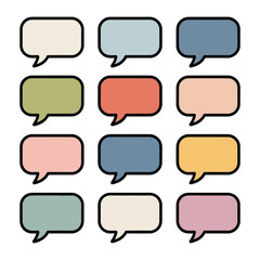 Obraz premium Multicolor Speech Bubbles: A collection of various colorful speech bubbles arranged in a grid, ready to convey messages or thoughts, representing communication and dialogue.