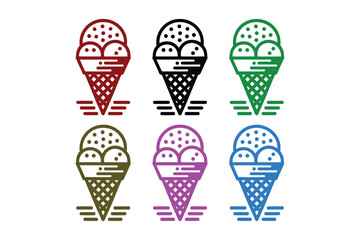 Ice cream icon set with black and white vector illustrations