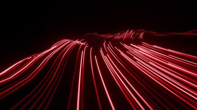 Horizontal 3D abstract neon cyberpunk background copyspace light, loop animation poster banner header template mockup wallpaper branding, red black glow lines interface, futuristic speed motion energy