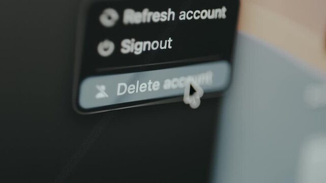 Menu with options related to account management