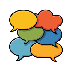 Obraz premium Colorful Dialogue: A vibrant collection of diverse speech bubbles, each radiating its own unique hue and shape, overlaps, forming a visual representation of conversation, thought, and communication. 