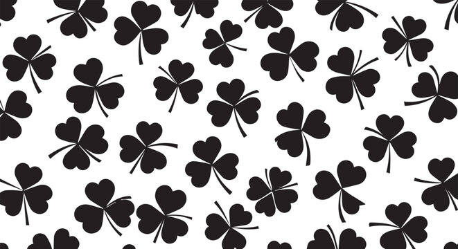 Black four leaf clovers seamless pattern vector illustration flat design lucky charm