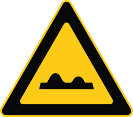 Yellow Triangular Uneven Road Warning Sign with Bump Symbol