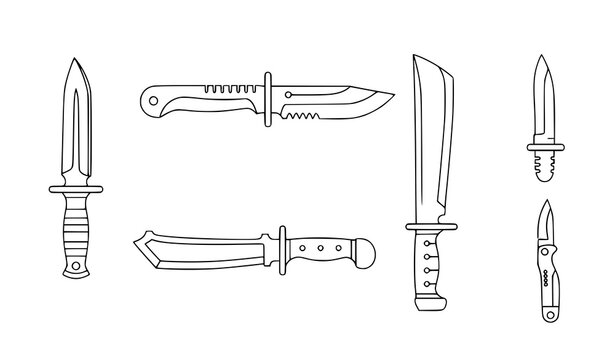 Combat Knives Line Icon Vector &ndash; Tactical and Survival Blades