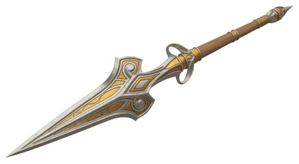 Fantasy sword with silver and gold intricate isolated on a transparent background