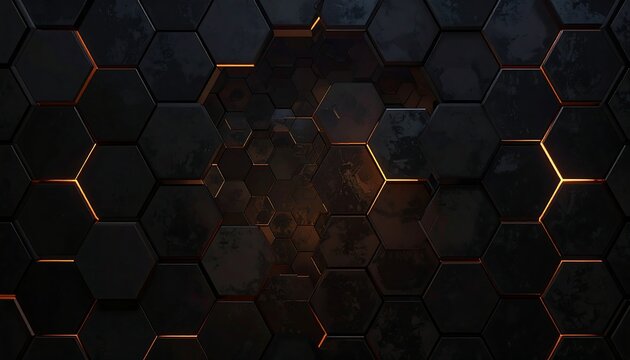 A dark background with a pattern of illuminated hexagons
