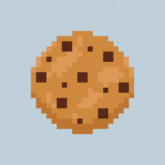 Pixel art icon of a cookie with chocolate in 8 bit style. Sweet dessert illustration symbolizing breakfest, confectionery, snack, and indulgence. Perfect for games, apps, menus, packaging