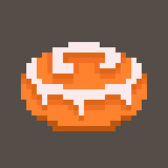 Pixel art icon of a cinnabone in 8 bit style. Sweet dessert illustration symbolizing breakfest, confectionery, snack, and indulgence. Perfect for games, apps, menus, packaging