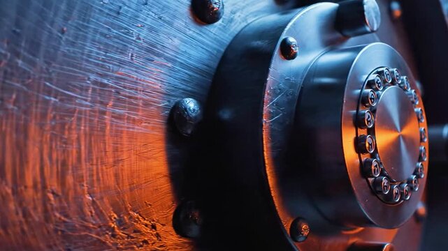 A close-up view of a metallic object with a combination lock