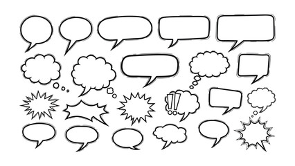 Fototapeta premium Speech Bubbles Collection: A versatile collection of hand-drawn speech bubbles, perfect for conveying thoughts, dialogues, and creative expression in various designs.