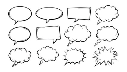 Fototapeta premium Dialogue Bubbles: A collection of various hand-drawn dialogue bubbles, perfect for conveying thoughts, conversations, and ideas in a creative and engaging way. 