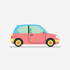 Fototapeta premium A side view of a cartoon-style red hatchback car