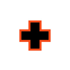 Obraz premium Black Cross Symbol with Orange Border on White Background
