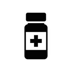 Fototapeta premium Black and white icon of a medicine bottle with a cross symbol