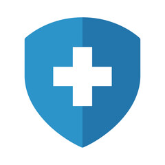 Obraz premium Blue shield with white cross symbolizing healthcare, protection, and medical safety
