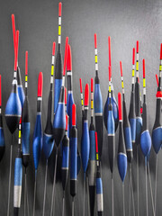 Fishing floats used in various water activities are arranged in a neat display © OlegDoroshin