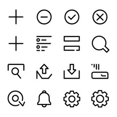 Fototapeta premium Iconic Interface Elements: A set of essential user interface icons, meticulously crafted with clean lines and universal symbolism, ready for seamless integration into various digital interfaces.