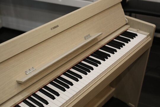 Yamaha keyboard piano in a music store. 27.02.2026 Minsk , Belarus.