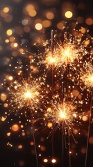 Obraz premium Bright sparklers with glowing sparks and bokeh lights celebration night background