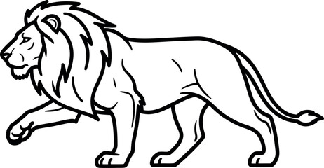 Fototapeta premium Lion Walking Side View Line Art Vector