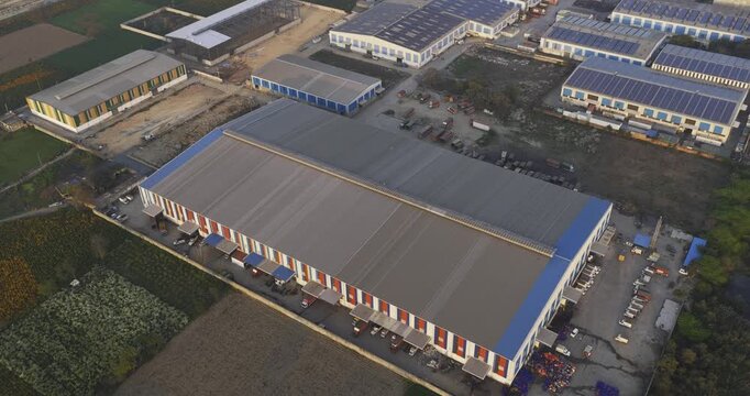 Aerial view of large factory and warehouse located at haryana near delhi ncr region 