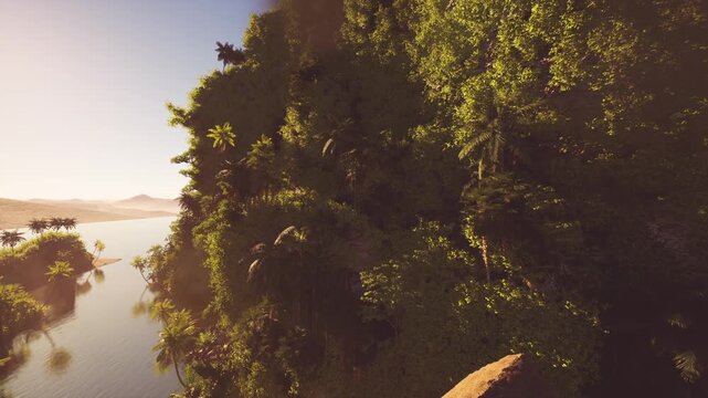 Sunlit treehouse cabin for writer retreat and creative solitude, porch view overlooks river and lush canopy, journal and desk imagery implied, atmosphere