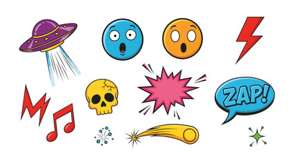 Comic Book Elements: A vibrant collection of comic book elements, each bursting with personality and expression, stands ready to add impact to any creative project. © azizunnahar