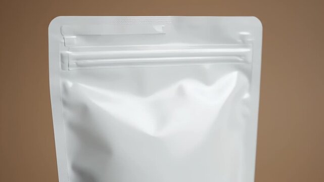 Closeup Of A White Stand Up Pouch With Zipper Seal, Perfect For Food Packaging And Product Presentation