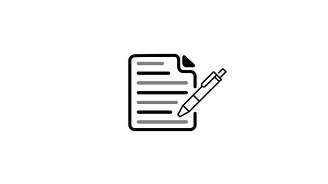 Icon of a document with gray lines and a pen on a white background paper writing