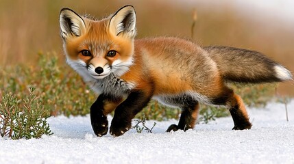 Fototapeta premium Playful Red Fox Kit Exploring its Natural Habitat, Capturing the Spirit of Wildlife Adventure