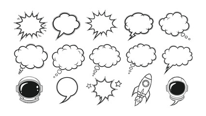 Cosmic Communication Bubbles: A collection of captivating comic speech bubbles and space-themed elements for your design and creative projects.  © Atiya