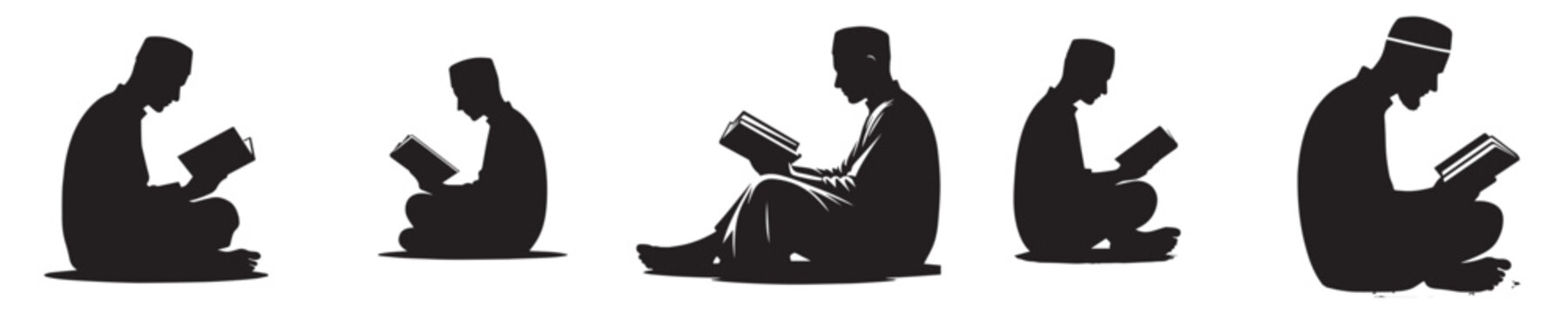 vector silhouette of a Muslim man sitting reading the Quran side view