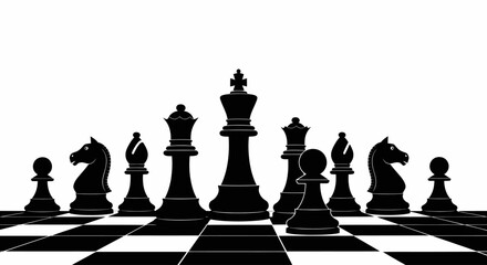 Chess Pieces on a Chessboard Silhouette. © Agatha