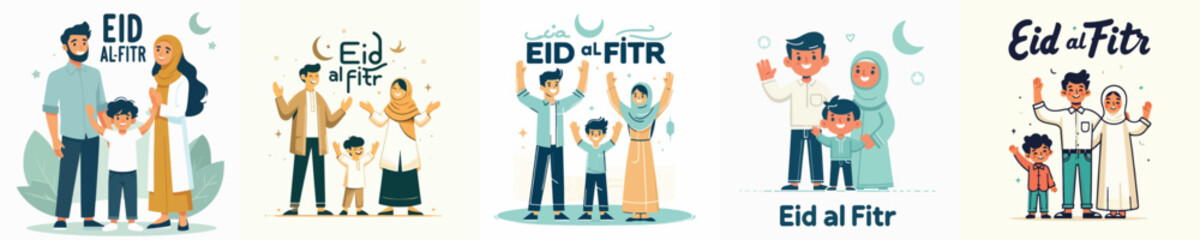 Naklejka premium Happy Muslim family vector saying 