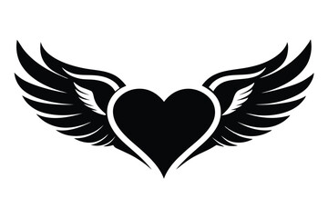 Obraz premium heart with angel wings silhouette line art vector illustration